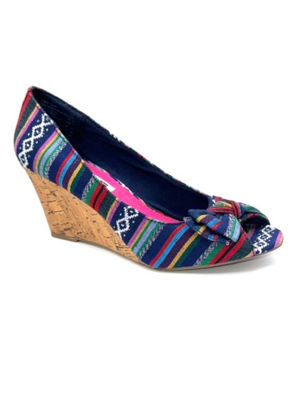 American Eagle by Payless Boho Woven Peep Toe Cork Wedges Size 8 - Picture 4 of 12